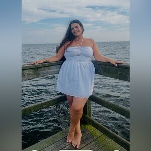 American Eagle White Eyelet Strapless Mini Dress w Pockets Size XL Cotton